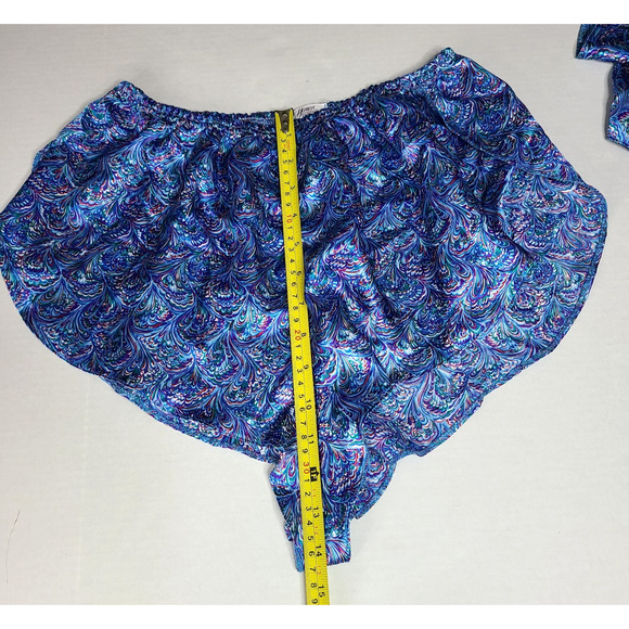 VTG Henson Kickernick Satin Robe Tank Shorts Large Blue Peacock Pajamas Lounge - Picture 14 of 16